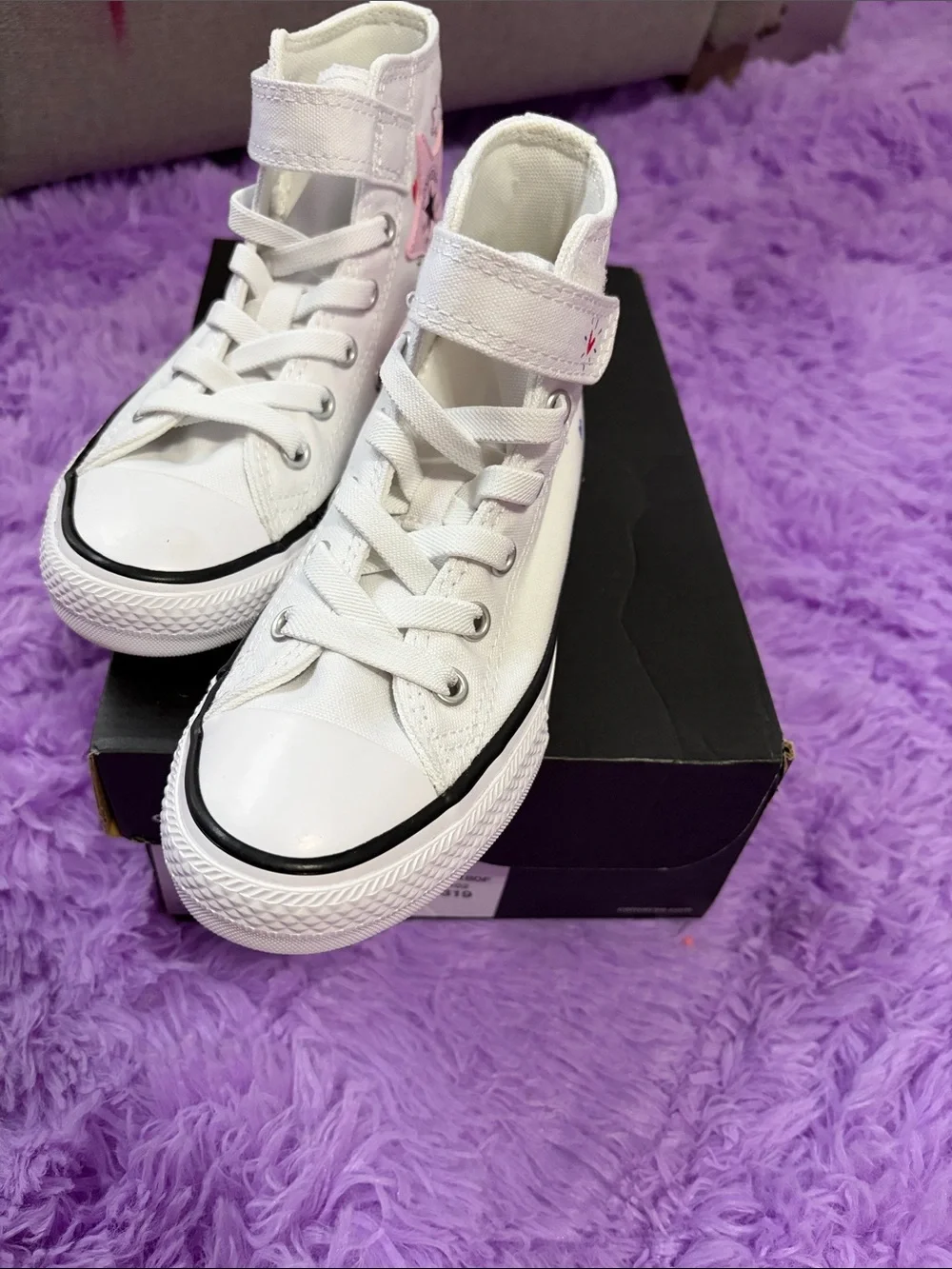 Kids White High-Top Canvas Convwith Velcro Strap